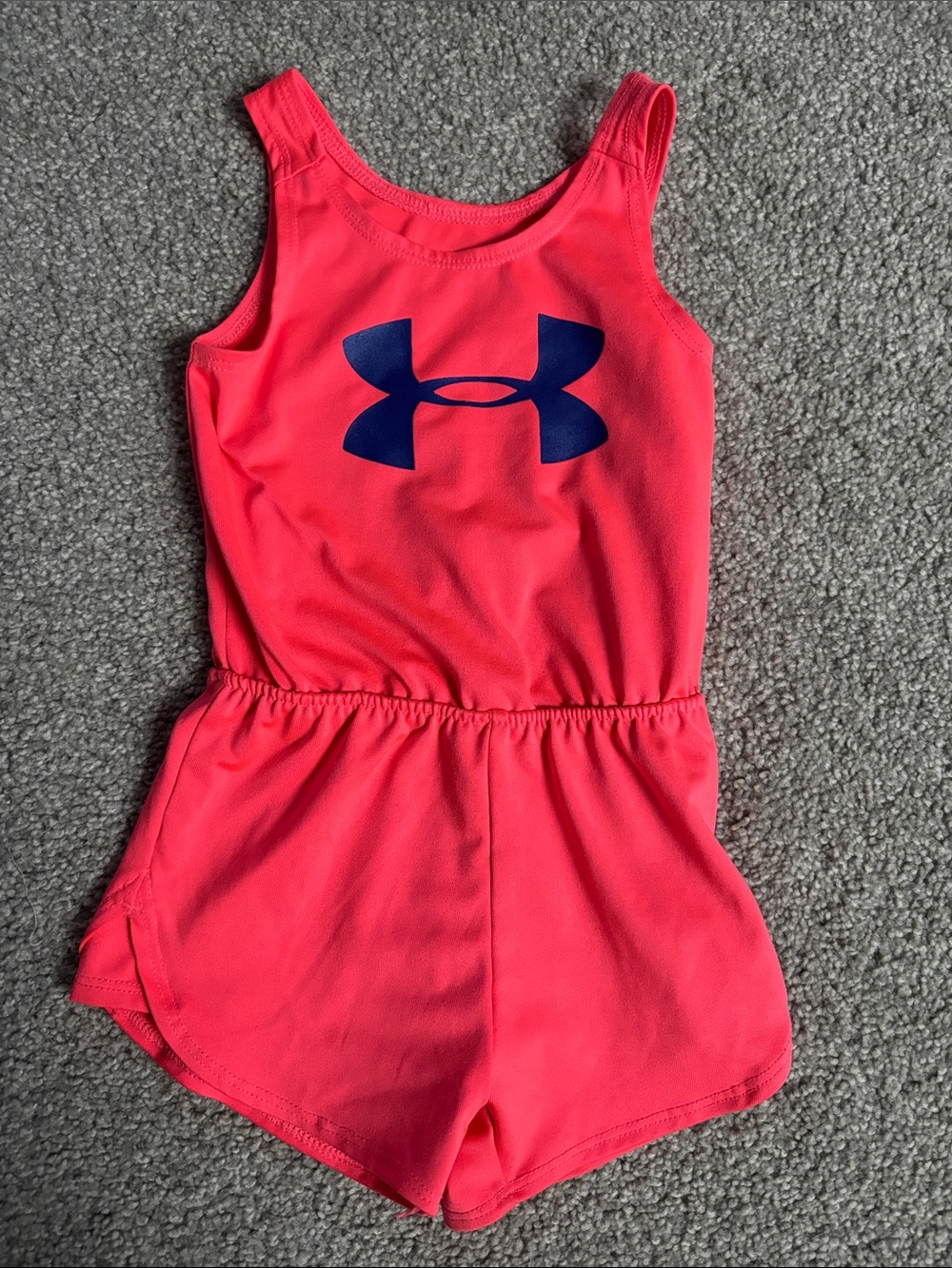 The CUTEST Under Armour Coral Pink Girls' Athletic Romper with Navy Logo